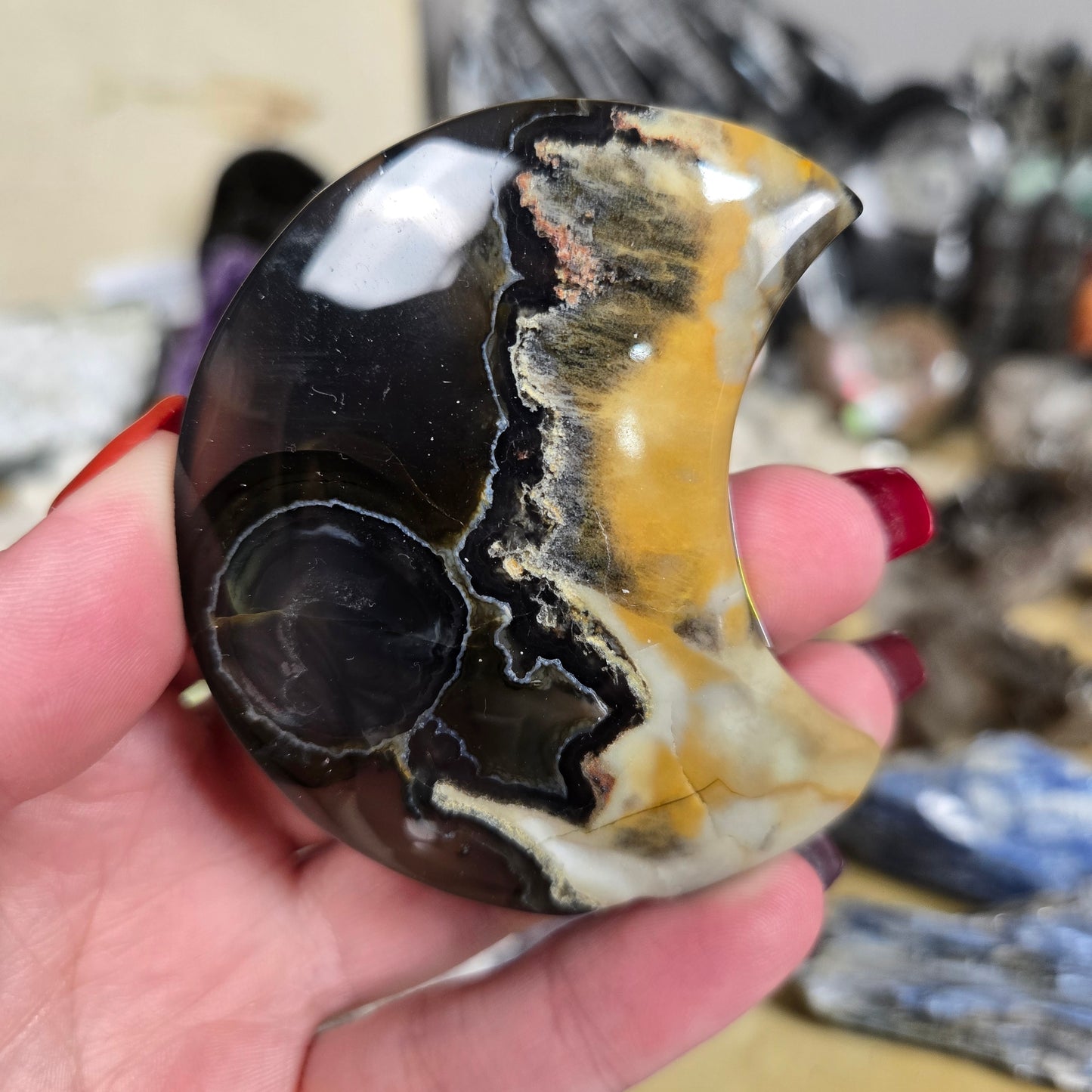 Volcano Agate moon carving