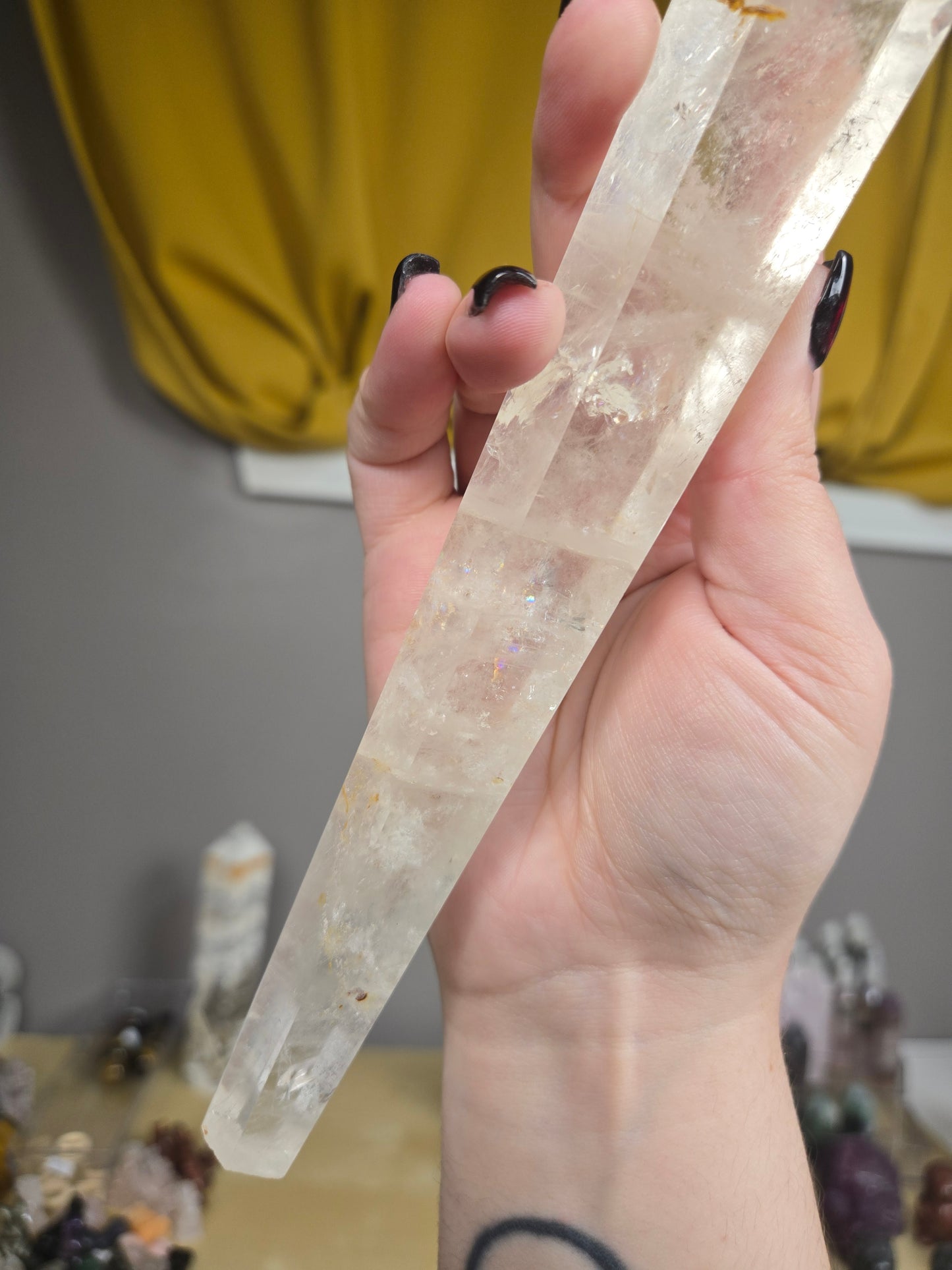 Clear Quartz with Golden Healer wand with stand