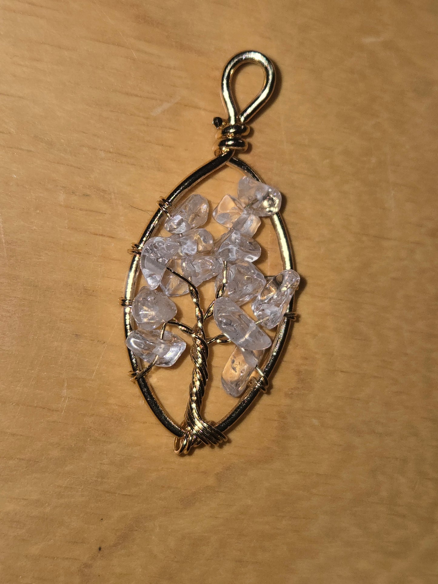 Clear Quartz Tree of Life gold pendant