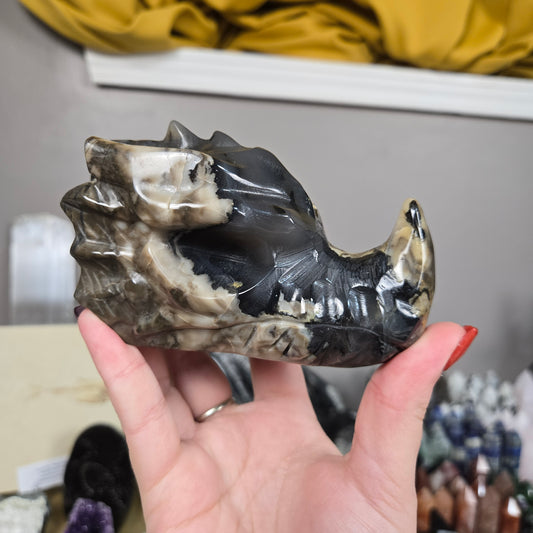 Volcano Agate Dragon head carving