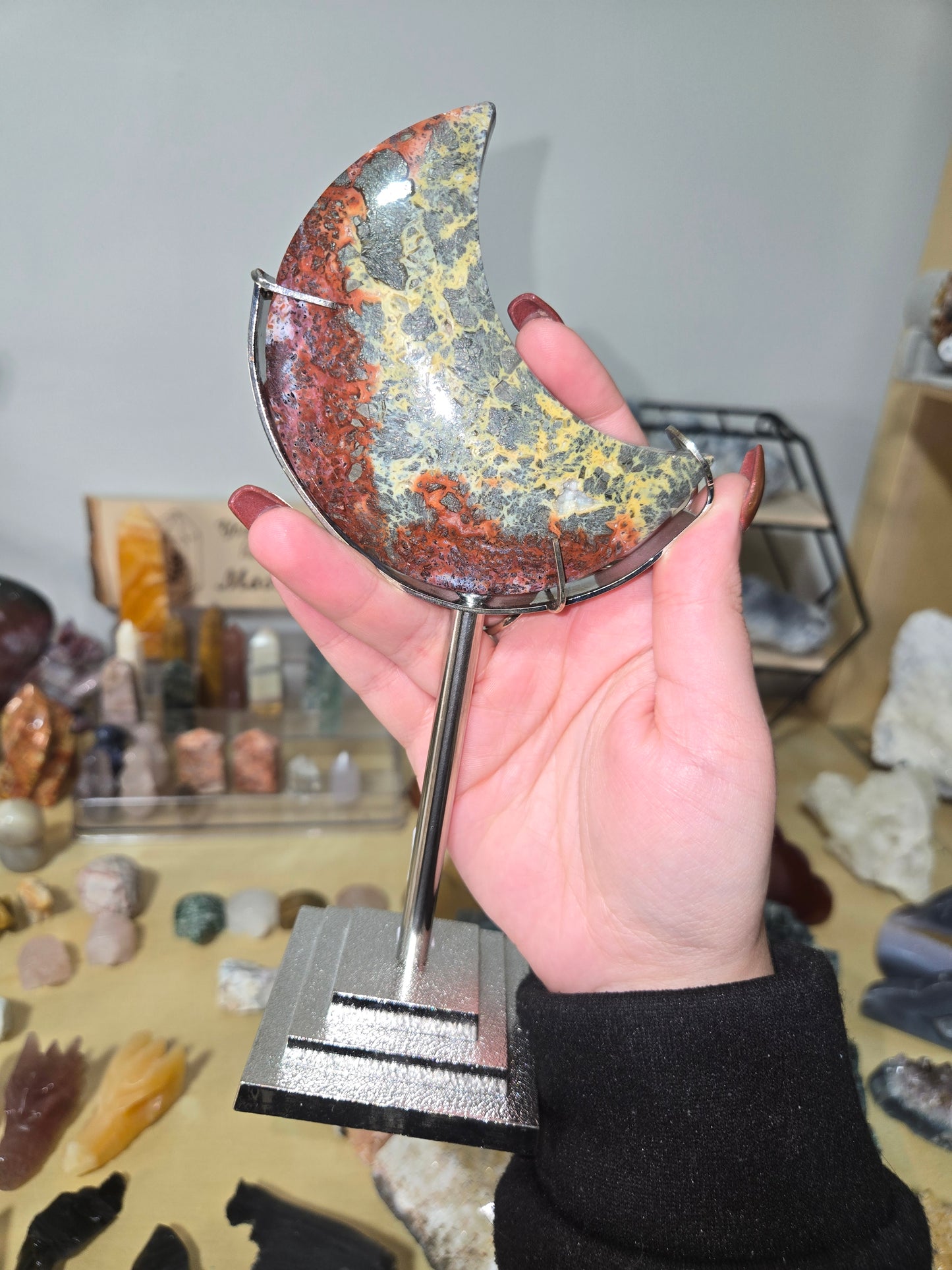 Marcasite moon carving with stand