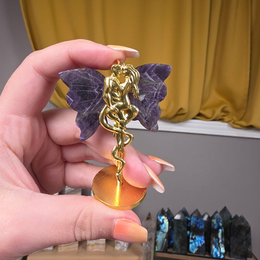 Chevron Amethyst wings on gold stand
