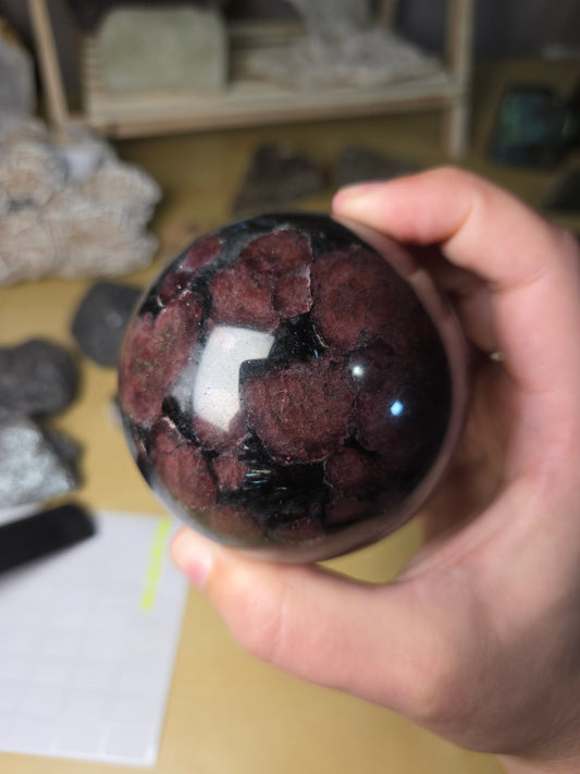 Garnet with Astrophyllite sphere