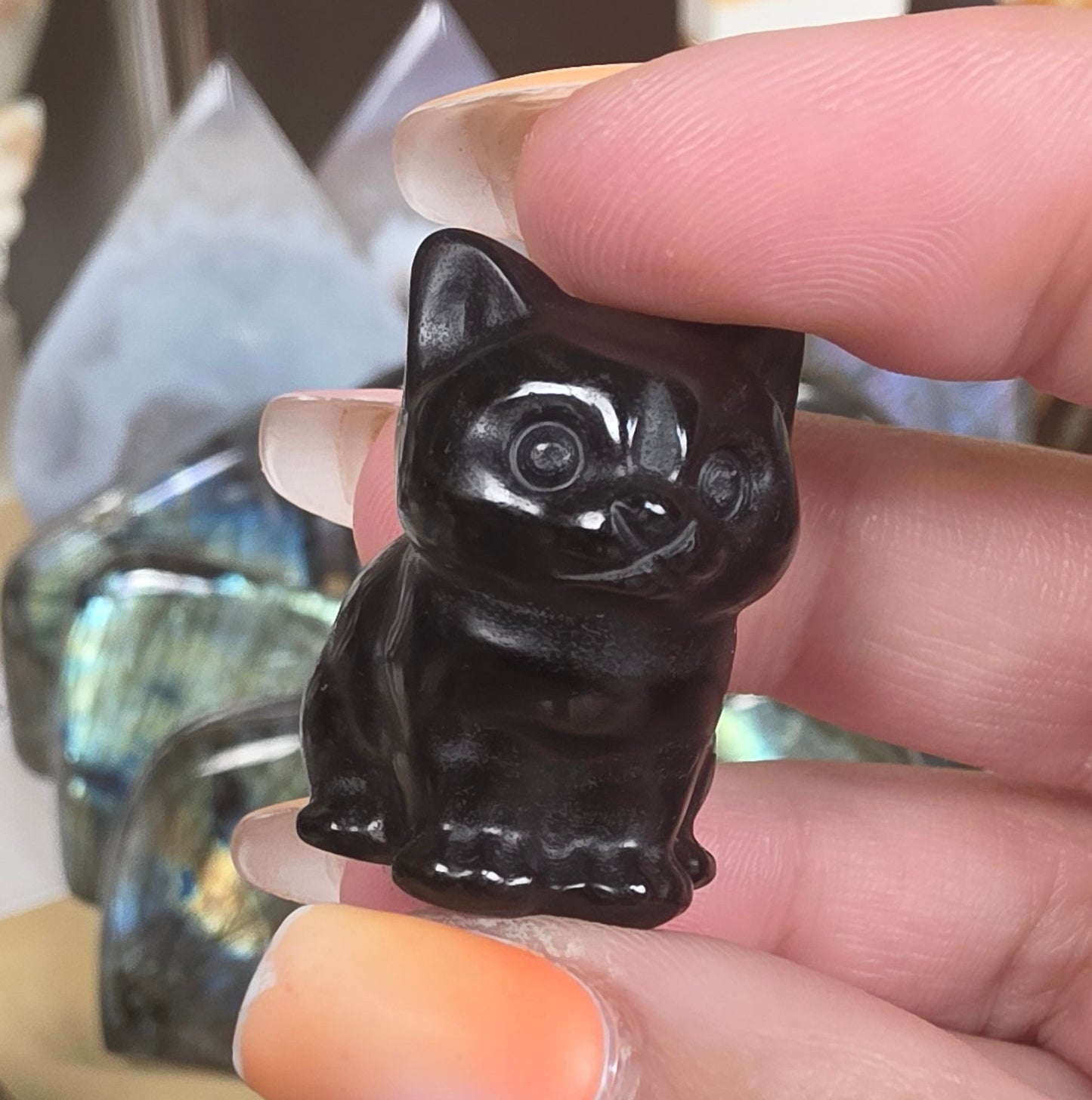 Obsidian cat carving