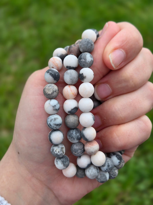 Pink Zebra Jasper bracelet 8 mm Matte finish