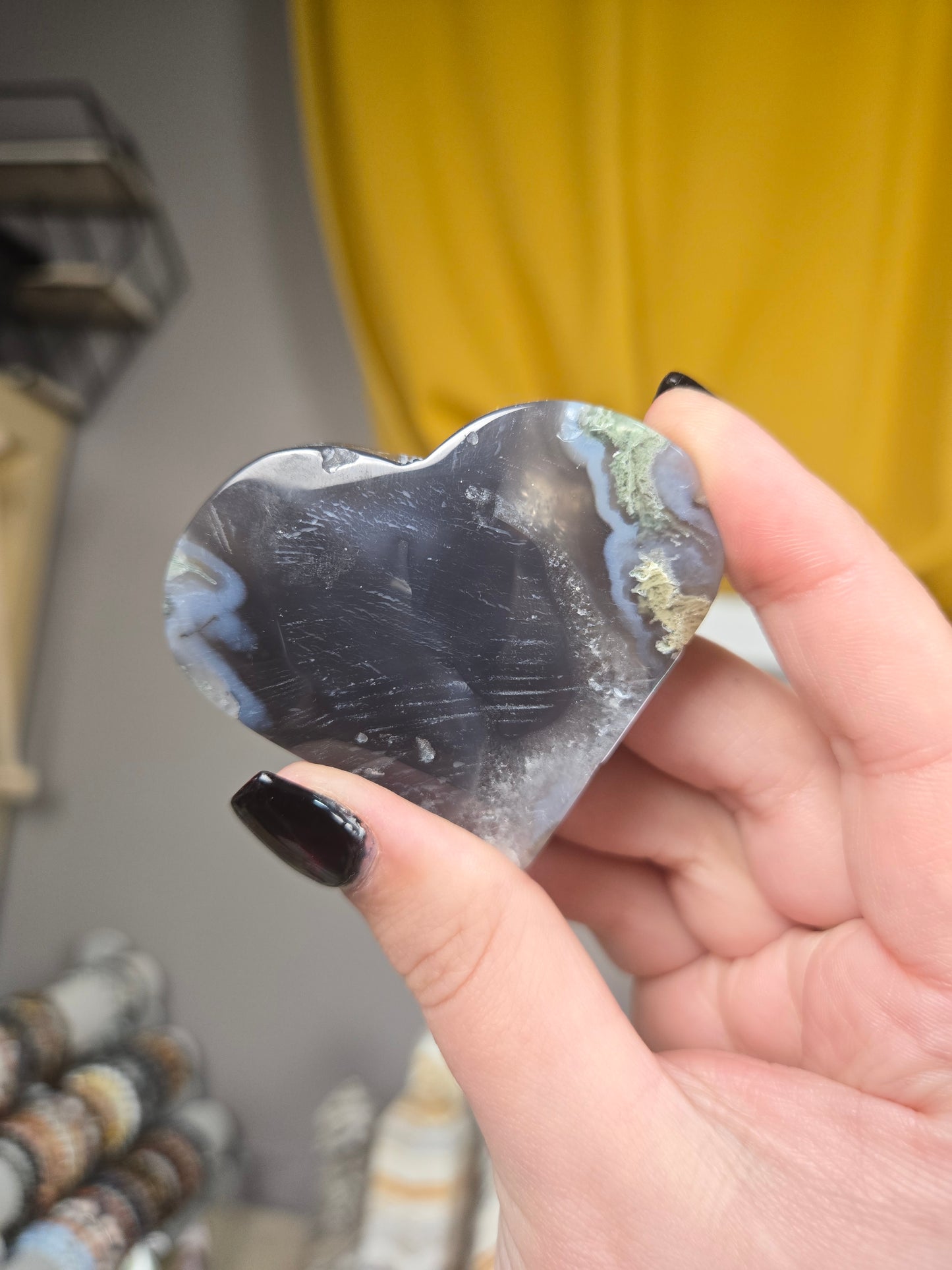 Moss Agate heart carving