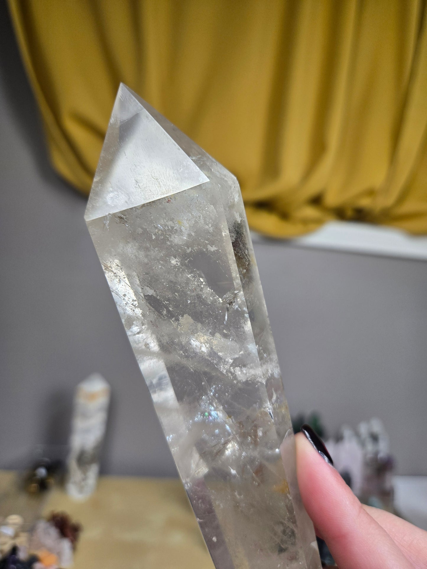 Clear Quartz with Golden Healer wand with stand