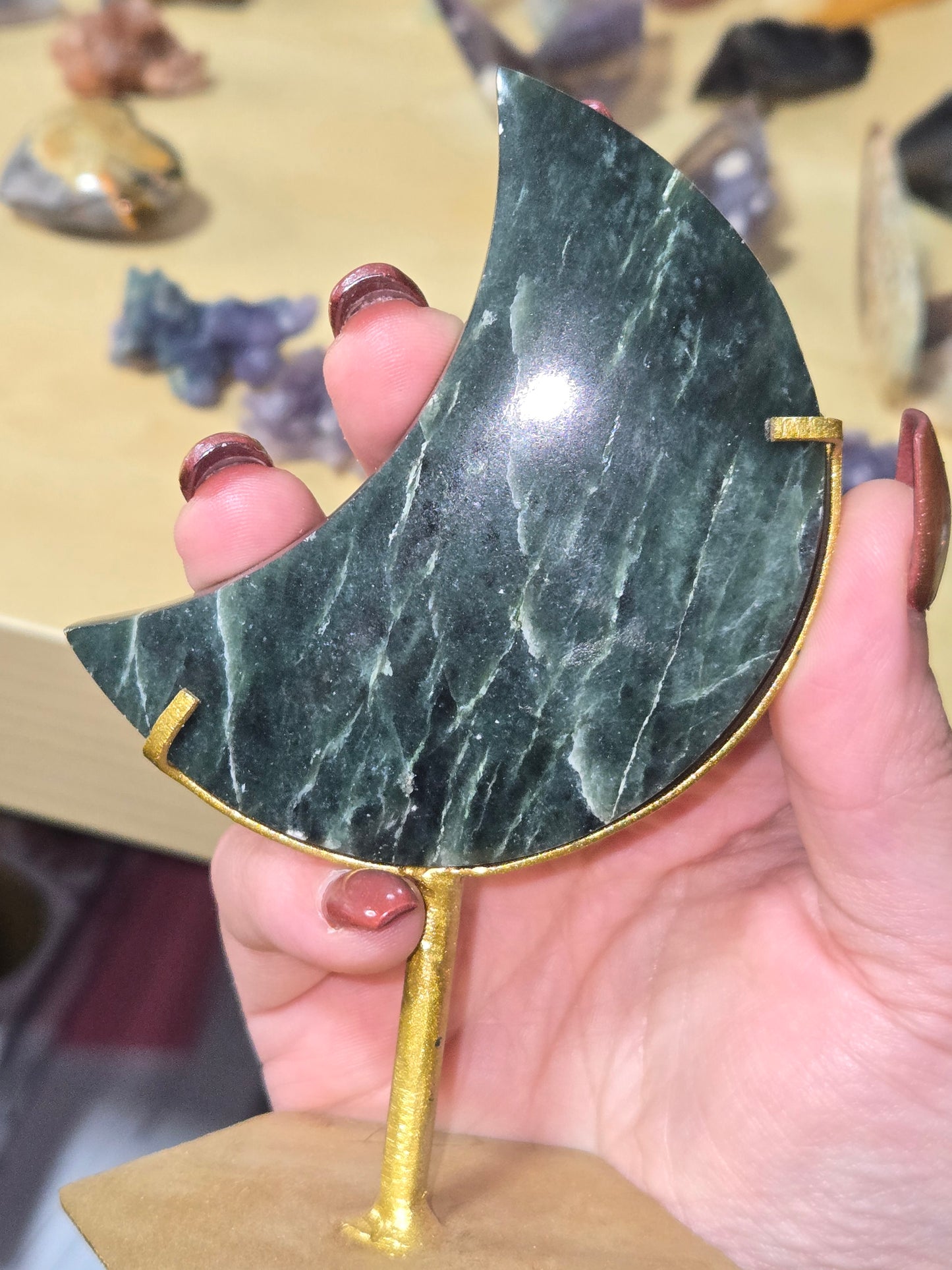 Jade moon carving with stand