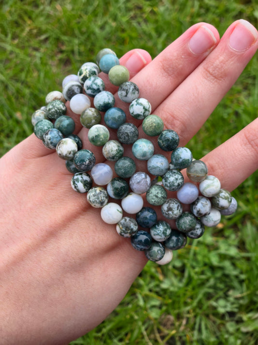 Moss Agate bracelet 8 mm Polished finish