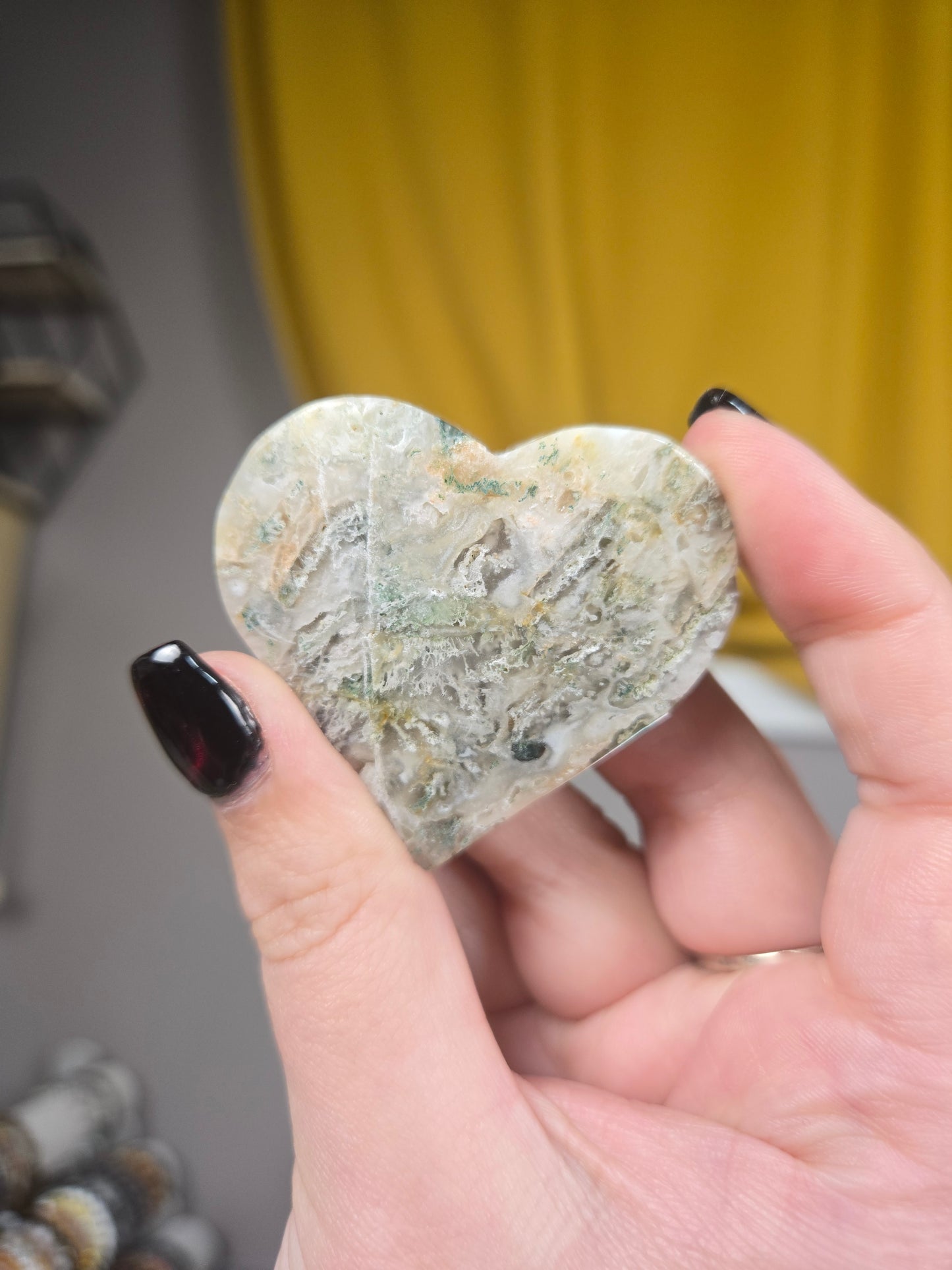 Moss Agate heart carving