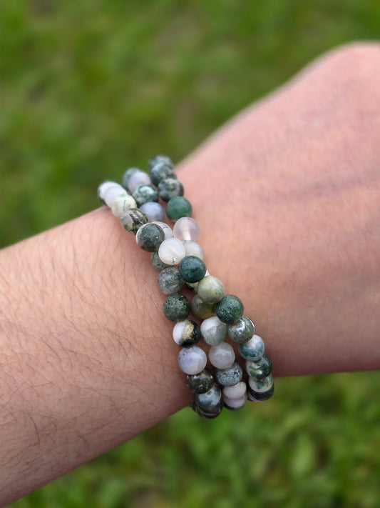 Moss Agate triple bracelet 6 mm