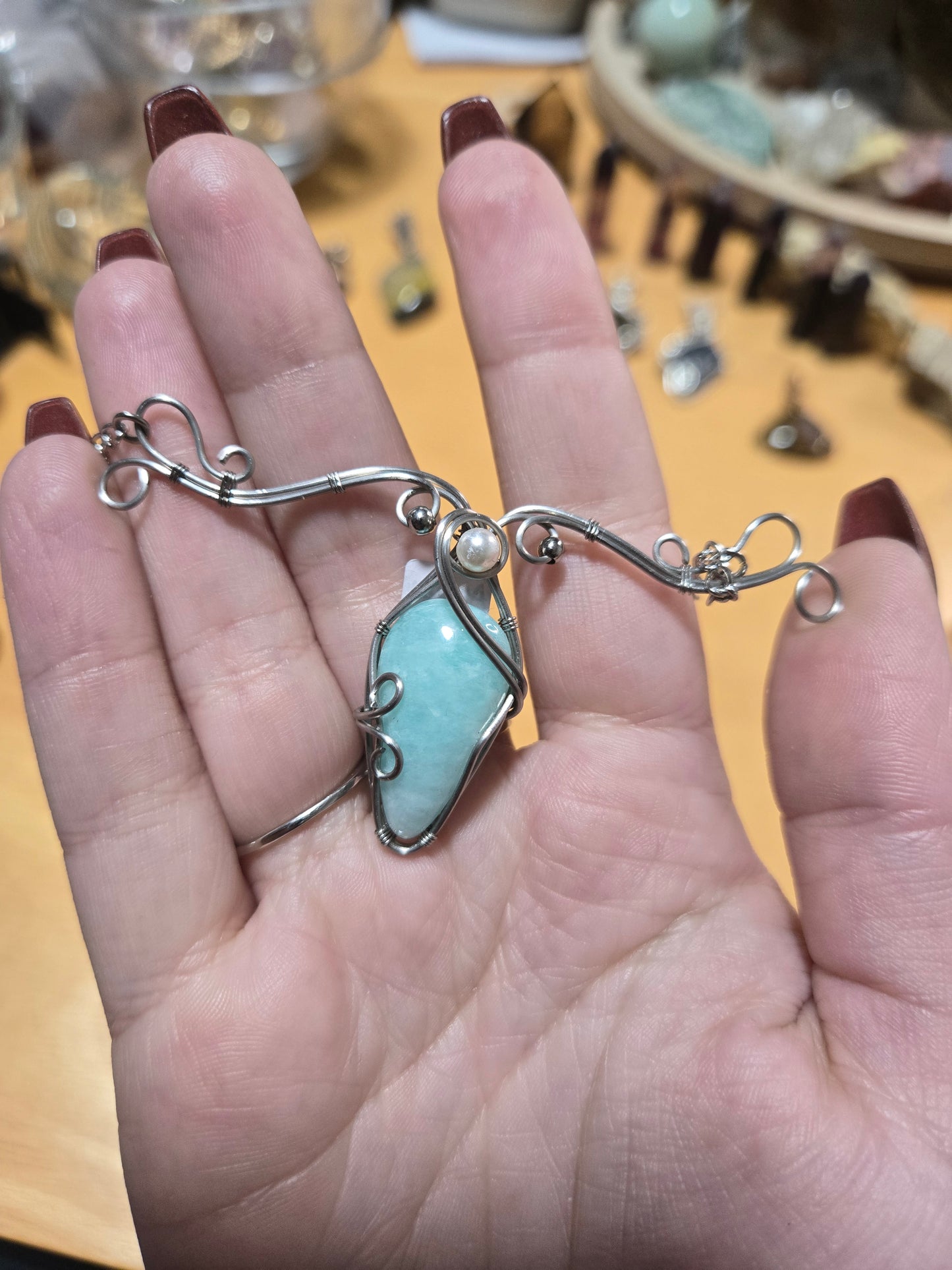 Amazonite handwrapped pendant