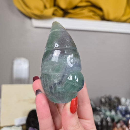 Rainbow Fluorite Gnome carving